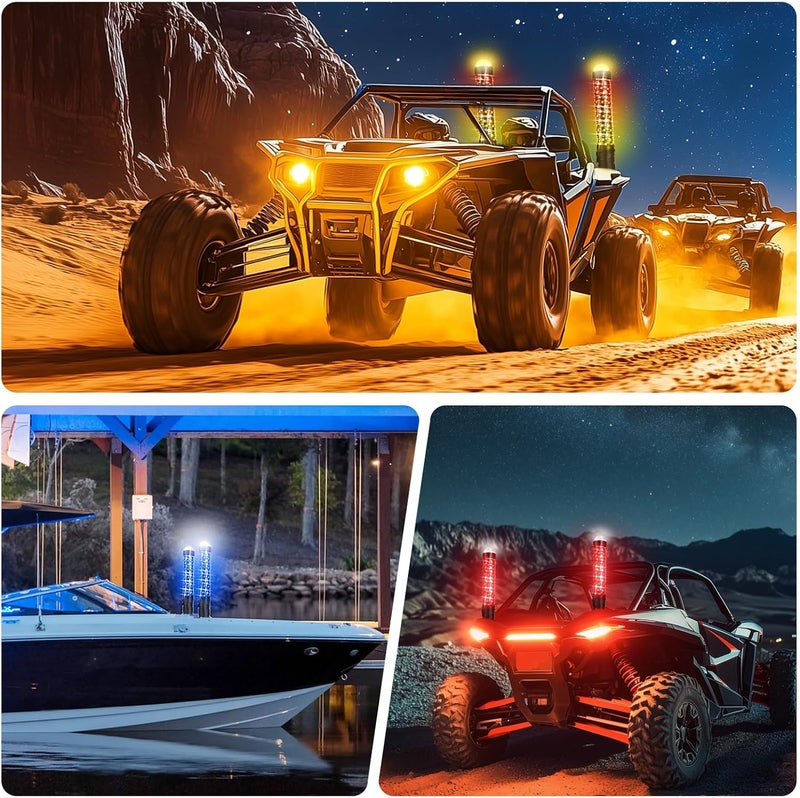 DEERMOTO 2PCS 1FT Fat Whip Light with Warning Light Spiral RGB LED Whip Lights with APP&Remote Control,Chasing Lighted Antenna Whips for UTV ATV Can-Am X3 RZR Can-Am Polaris Buggy Jeep Offroad (1ft) - Image 2